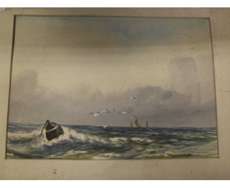 A HULK "Sea scapes", three watercolours heightened with white, each signed, together with RUSSIAN SCHOOL "The Nativity", reve