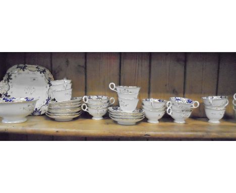 A Davenport blue and white gilt decorated tea set CONDITION REPORTS Bears painted No. "1391".  One teacup handle has been sig