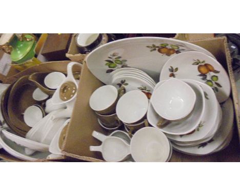 Four boxes of assorted china wares, etc, to include a Midwinter Stylecraft Oranges and Lemons eight place dinner, tea and cof