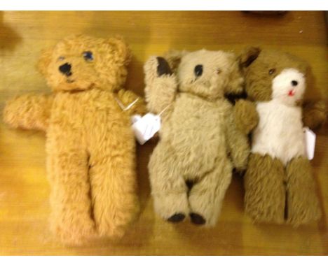 3 vintage teddies, one fully jointed.