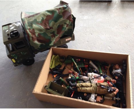 Quantity of Action Men toys including 4 Action Men, Army truck, clothes & accessories.