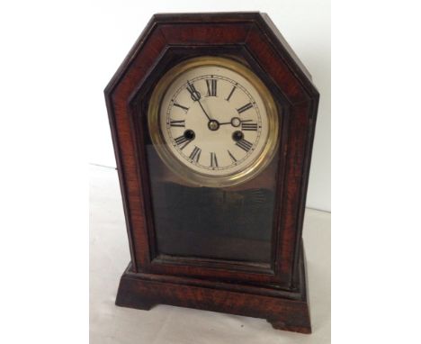 A late 19th century German 30 hour 'Cottage' mantle clock by Junghans, working but needs pendulum.