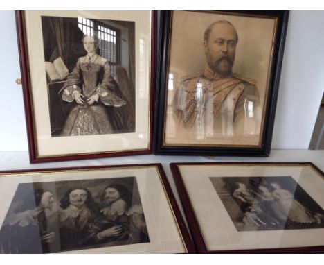 4 framed & glazed historical royal prints to include HRH Albert Edward Prince of Wales in household cavalry uniform.