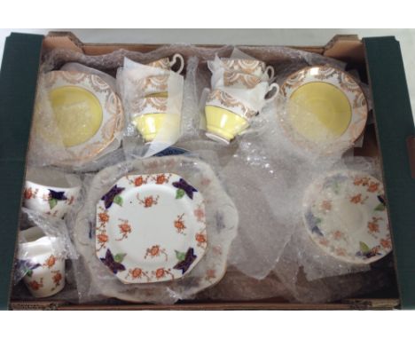 A box of vintage bone china teawares c1950s.