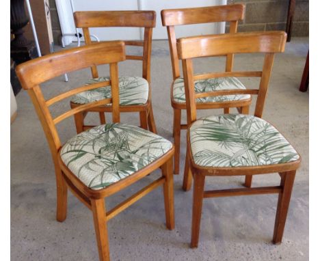 Set of 4 Bentwood light wood upholstered kitchen chairs.