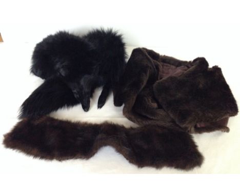 2 vintage fur stoles & fur collar.