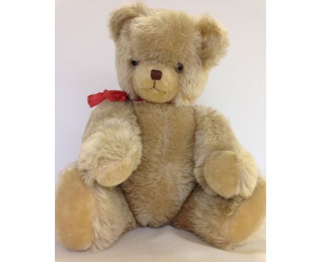 Large vintage fully jointed blonde mohair teddy bear in very good condition. Small tail and growler (makes a small noise only