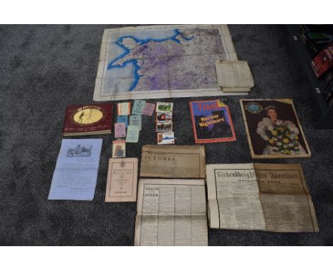 A collection of Ephemera including Ordnance Survey Maps, Church Training College Glasgow 1873 Reports, Railway Tickets, Vinta