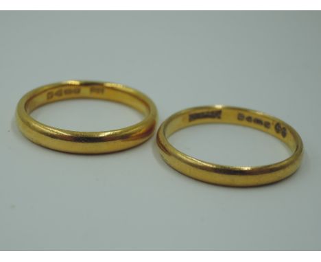 Two 22ct gold wedding bands, approx 5.5g &amp; sizes I/K