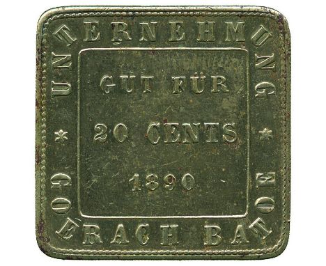 COINS, 錢幣, PLANTATION TOKENS, 種植園代用幣, Unternehmung Goerach Batoe: Nickel-alloy 20-Cents, 1890, rectangular, uniface, 29mm x 2