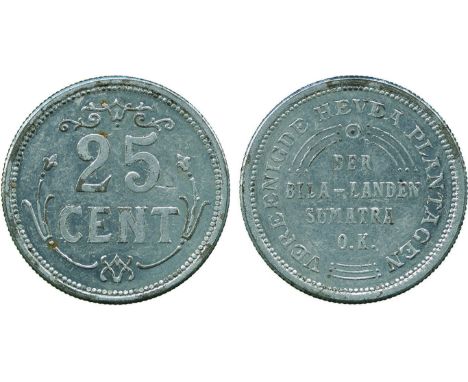 COINS, 錢幣, PLANTATION TOKENS, 種植園代用幣, Vereenigde Hevea Plantagen der Bila Landen, Sumatra: Steel 25-Cents, 28mm (cf LaWe 513,