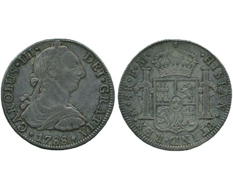 COINS, 錢幣, REST OF THE WORLD, 其他國家, Mexico, Charles III: Silver 8-Reales, 1788FM (KM 106.2a). Light greyish tone, about uncir