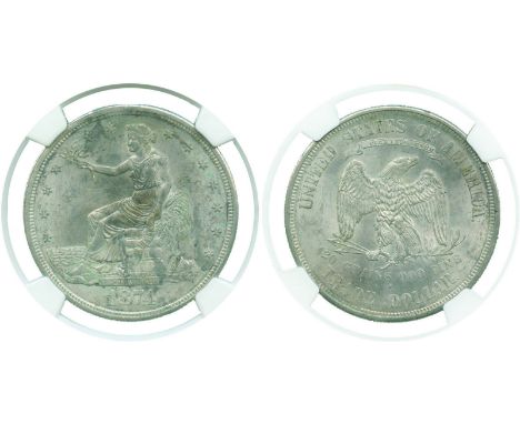 COINS, 錢幣, UNITED STATES OF AMERICA, 美國, USA: Silver Trade Dollar, 1874S. In NGC holder certified “UNC DETAILS ENVIRONMENTAL 