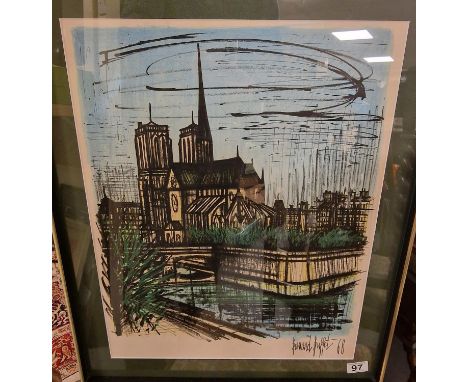1968 Lithograph of Notre Dame Cathedral by Bernard Buffet (1928-1999) - 56x69cm