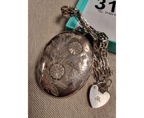 Antique Hallmarked Silver Locket + a Hallmarked Silver Padlock Bracelet 