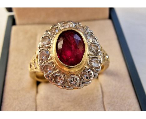 18ct Gold, Ruby and Diamond Dress Ring, 7.8g and size Q