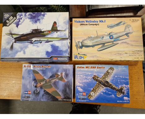 Collection of Four Airplane/Aviation/Bi-Plane Model Kits inc Hobby Boss, Valom and Academy