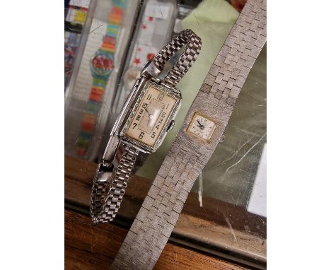 1960's Ladies Metallic Rotary Wrist Watch + a nice 1920's Silver and Marcasite Cocktail Watch, marked 'MH' to the reverse