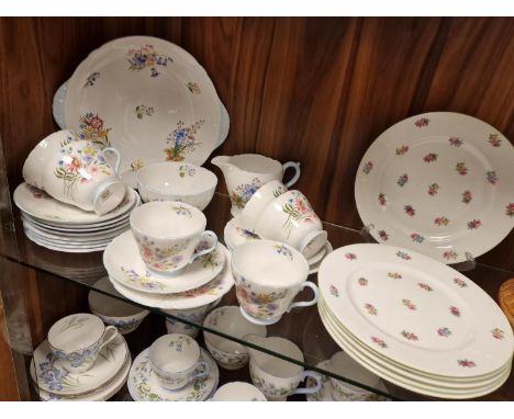 Shelley Wild Flowers Tea Service + Additional Floral Shelley Dessert Plates
