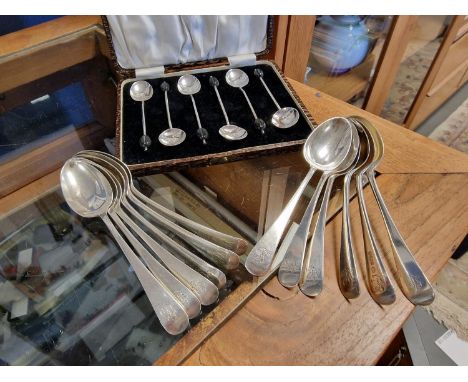 Set of Edwaridian Birmingham Hallmarked Silver Coffee Bean Spoons + a Great Set of Twelve Sheffield Silver Spoons by John Rou