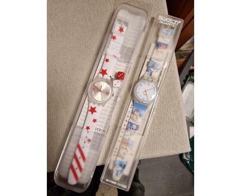Pair of Swatch Designer Watches - St Germain 1989 New Star &amp; 2003 Winter Watch Flaky Snow