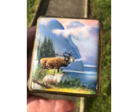 900 Silver European Enamel Cigarette Case w/a Stag/Hunting/Mountain Deer Detail - possibly a Kuppenheim TBC