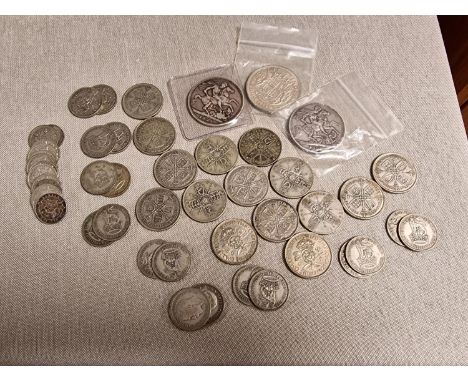 Collection of Pre-1947 British Silver Coins, inc 1821 + 1892 Crowns, Shillings, Half Crowns, Sixpences - total 392g