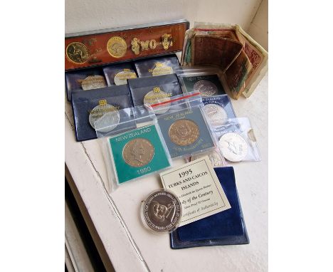 Various Commemorative New Zealand and Turks &amp; Caicos Crown Coins + a Silver Proof Turks &amp; Caicos 20 Crowns