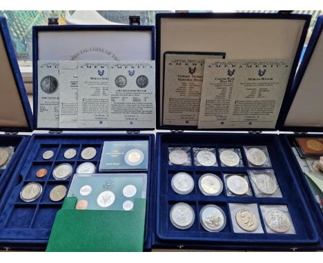 Two Cases of American Silver Dollars + some Half-Dollar Coins &amp; Commemorative - 400g+ of Silver Content