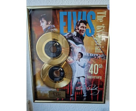 Graceland Retail (USA) Bought Framed Elvis Presley Commemorative 24ct Gold-Plated Twin Single Vinyl Record Disc Set for the 4