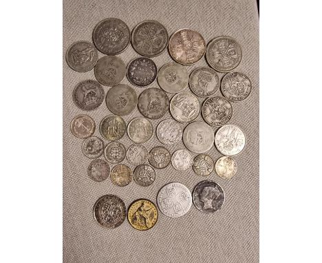 Collection of pre-1947 British Silver Coins inc 1758 Coin + a Young Victoria Half Crown - 161g