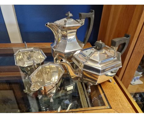 1947 Art-Deco Style Four-Piece Hallmarked Sheffield Silver Tea Service, by Edward Viner, 1,553g