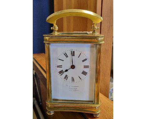 Antique Bell Brothers of Doncaster Carriage Clock with French Movement - marked '857 15/3/15' inside door indicating service,