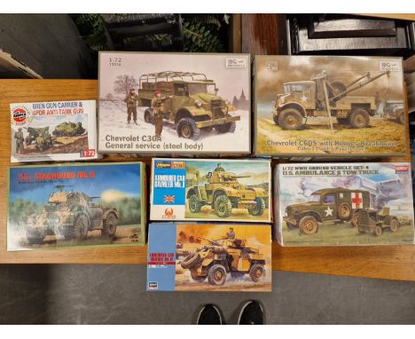 Collection of Seven Army Military Vehicles Model Kits inc Airfix, Hasegawa, IBG, RPM and Academy