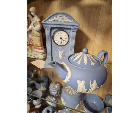 Wedgwood Jasperware Blue Teapot and Mantel Clock