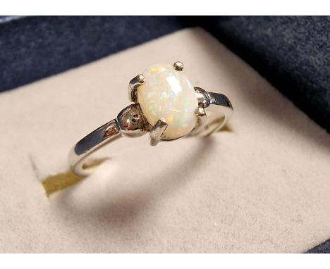 9ct White Gold and Opal Dress Ring, size N