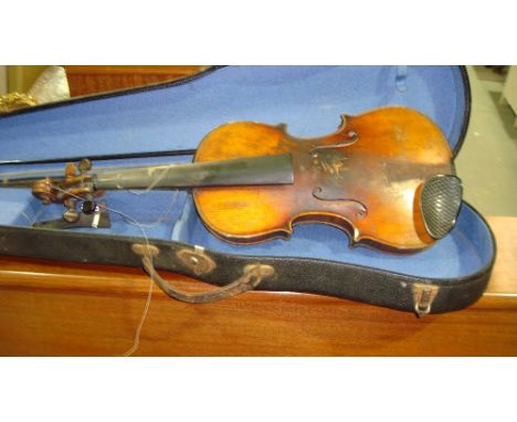 Late 19th century continental violin in case Stradivarius 1796 COPY with contemporary bow