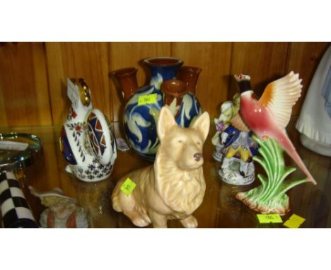 Vintage Sylvac Corgi, Torquay spill vase, Continental porcelain figures, Russian cockerel etc.