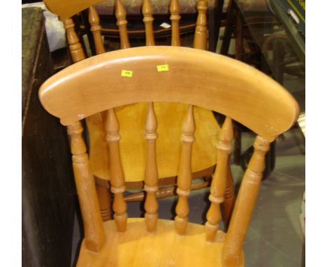 Pair of modern dining chairs and carved standard lamp & brass fire screen and fire irons