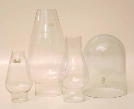 Three oil lamp funnels and a glass dome. Condition report: see terms and conditions