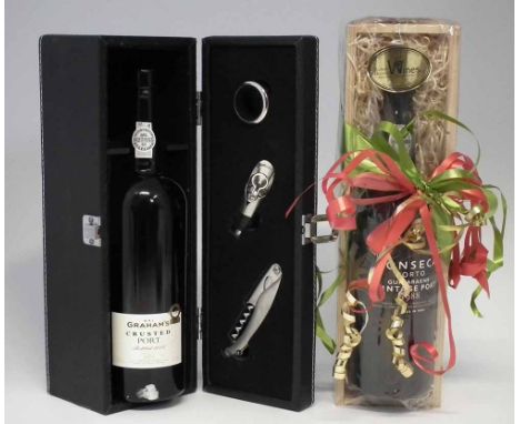 Fonseca Guimaraens Vintage Port 1988 bottled 1990, also Grahams crusted Port 2002 in presentation case. Condition report: see