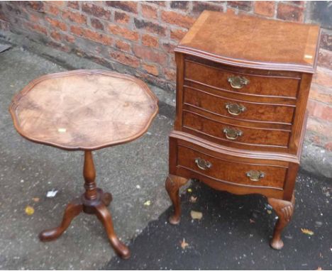 Reproduction walnut chest on cabriole legs and a walnut tripod table. Condition report: see terms and conditions