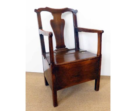 George III oak box commode open arm chair. Condition report: see terms and conditions