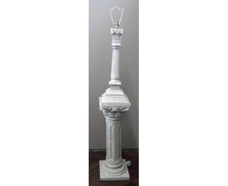 Limed wood Corinthian column pedestal and lamp. Condition report: see terms and conditions