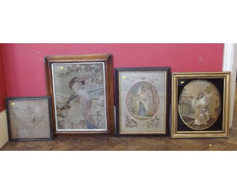 Victorian silk tapestry and three other needle work pictures Condition report: see terms and conditions