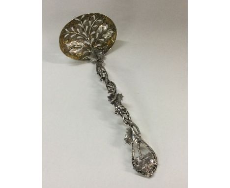 A rare cast Victorian silver pierced ladle with vine decoration. Birmingham 1853. By Hilliard &amp; Thomason. Approx. 25 gram