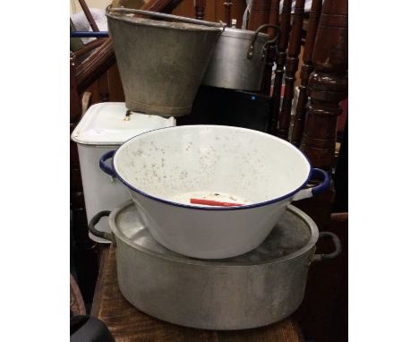 A vintage enamelled bread bin etc.