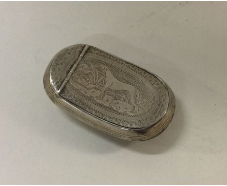 A George III silver hinged top snuff box attractively decorated with dogs. Birmingham 1811. By Thropp &amp; Taylor. Approx. 3