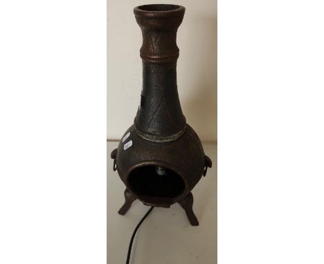 Unusual table lamp in the form of a cast metal garden chiminea (height 46cm) 