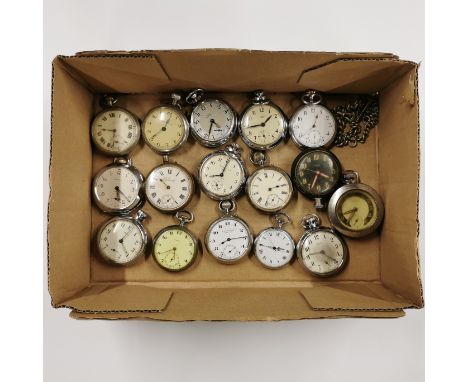 A group of sixteen vintage pocket watches.